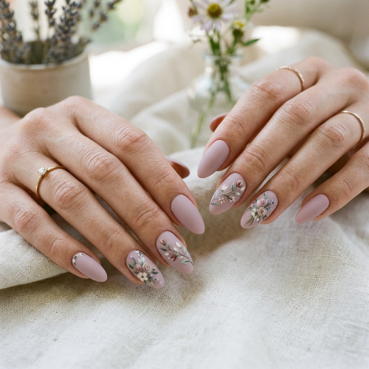matte floral nails