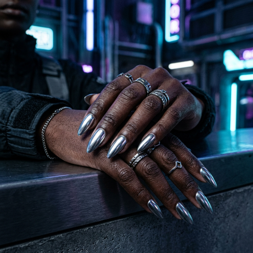 silver metallic nails