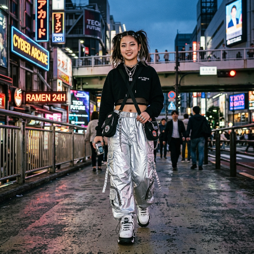 silver parachute pants