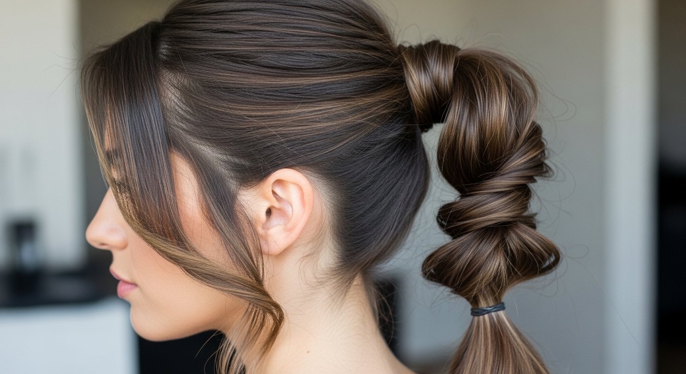  twisted ponytail long hair