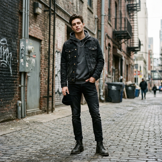 wearing denim jacket