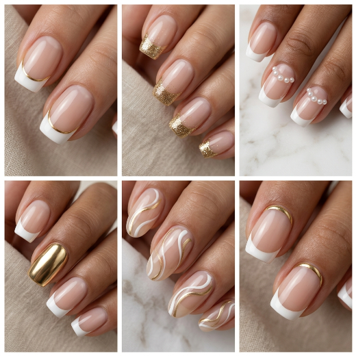 white and gold french tip nails