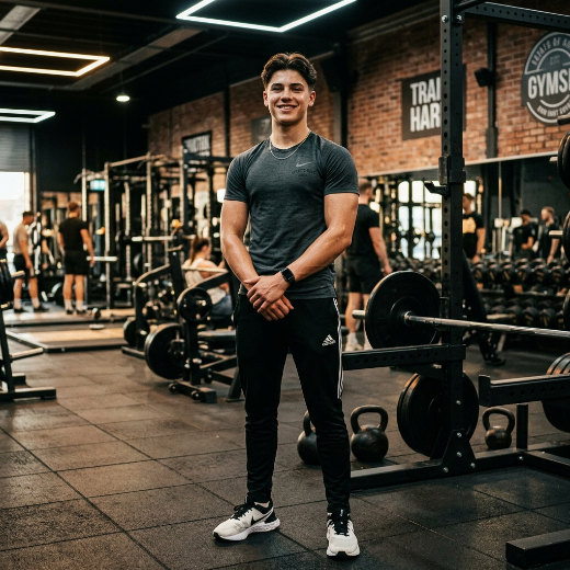 Athletic boy posing in gym