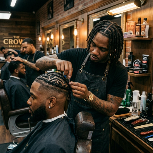Barber crafting cornrows fad