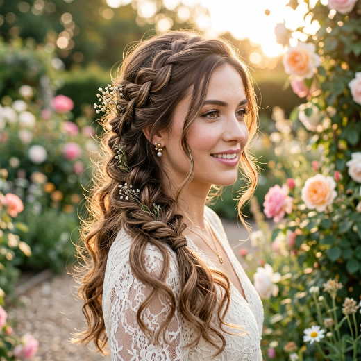 Braided hairstyle with loose curls
