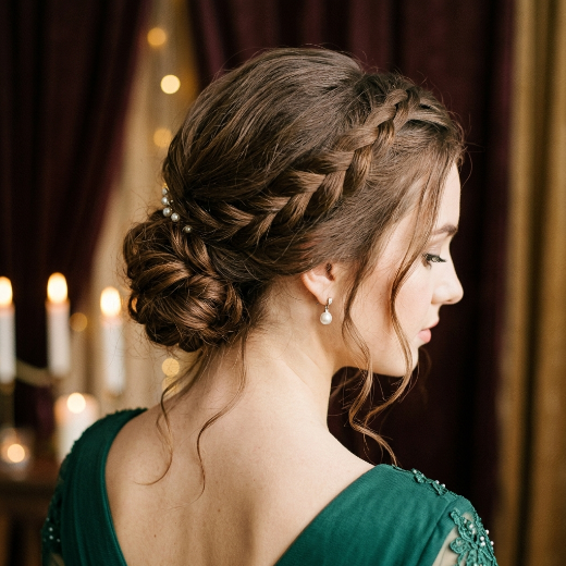 Braided low bun hairstyle prom