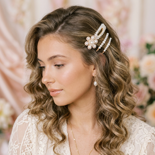 Curls with pearl hair clips