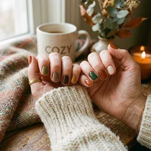 Earth tone nails brown olive