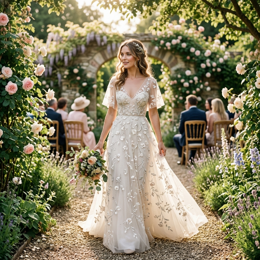 Embroidered summer wedding dress