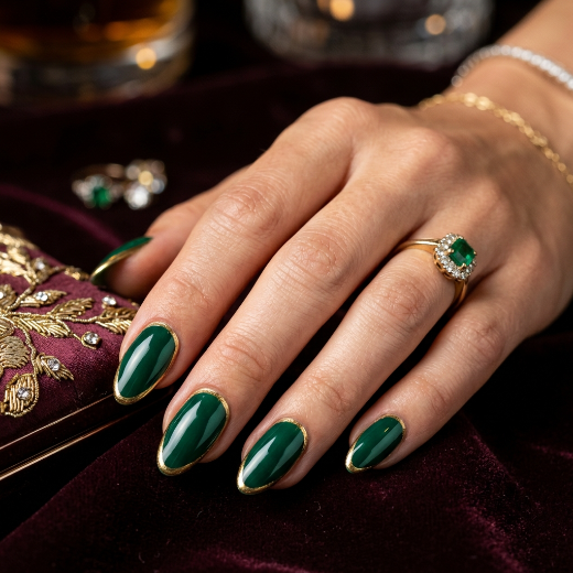 Emerald nails with gold rim