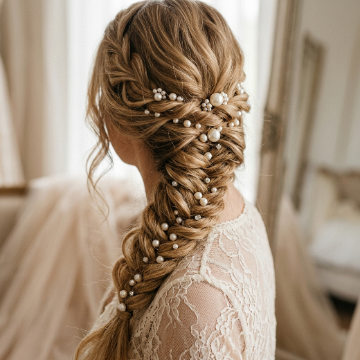 Fishtail braid with pearls