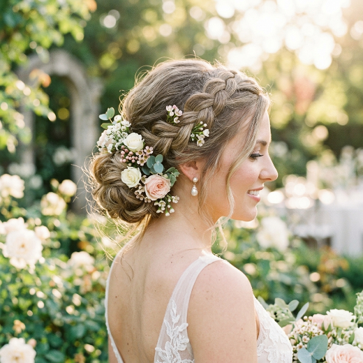 Floral braided wedding hairstyle