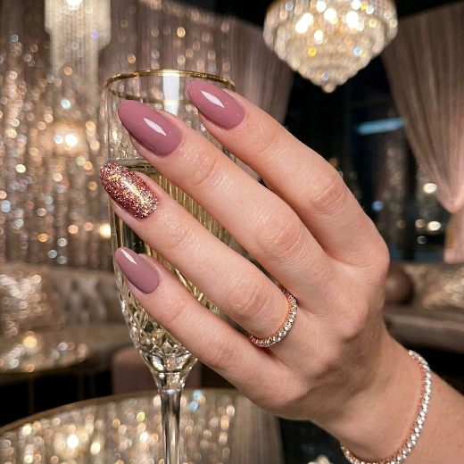 Glitter accent nails dusty rose