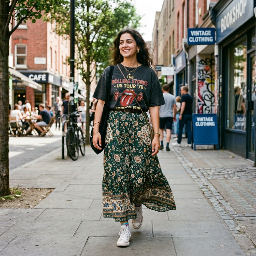 Graphic tee with long skirt