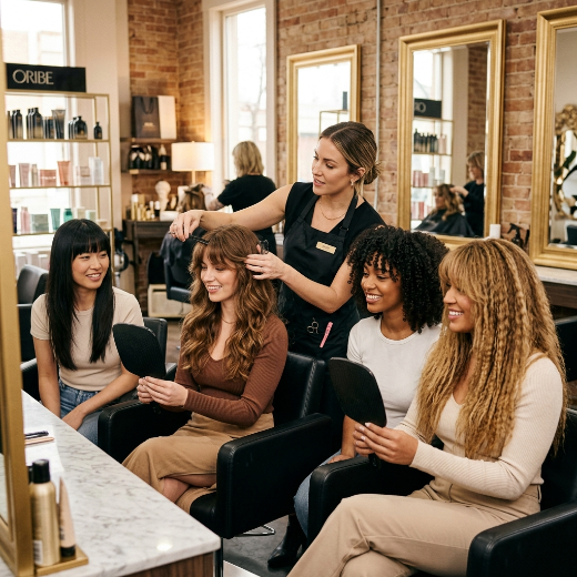 Hairstylist comparing fringe styles
