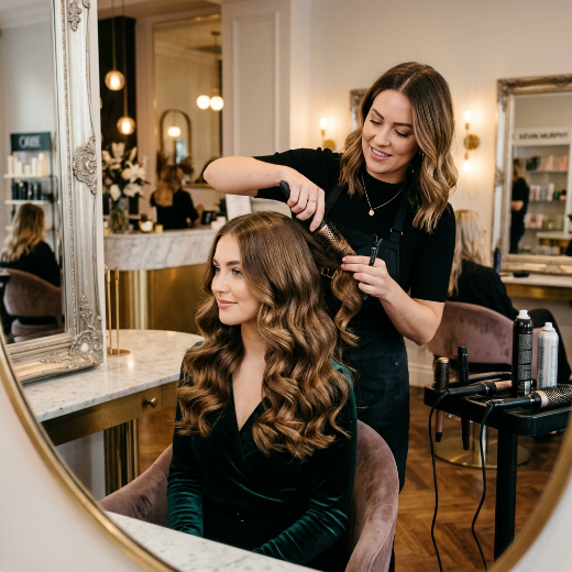 Hairstylist fixing glamorous curls