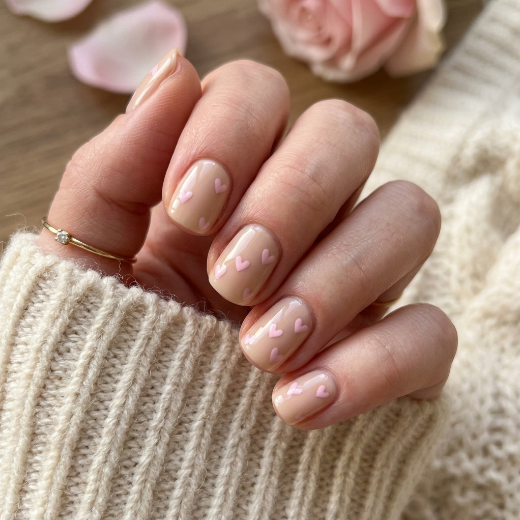 Heart nail art nude base