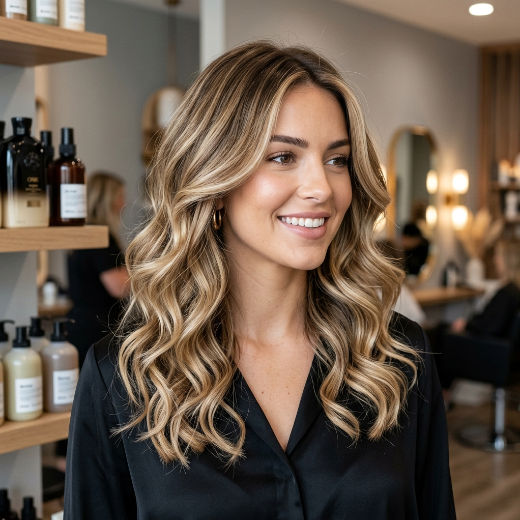 Layered balayage hairstyle curls