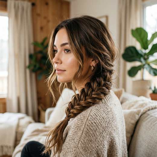 Layered hair fishtail braid