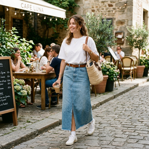 Long denim skirt