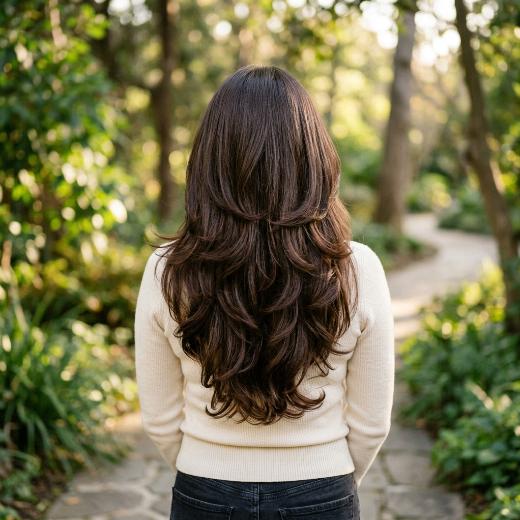 Long thick layered haircut