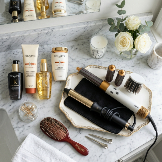 Luxury haircare flat lay