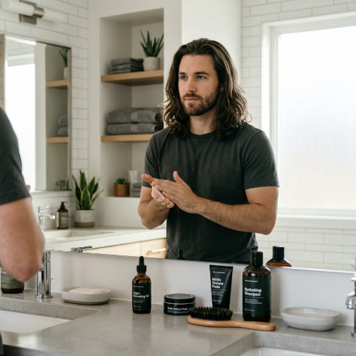 Man applying hair products