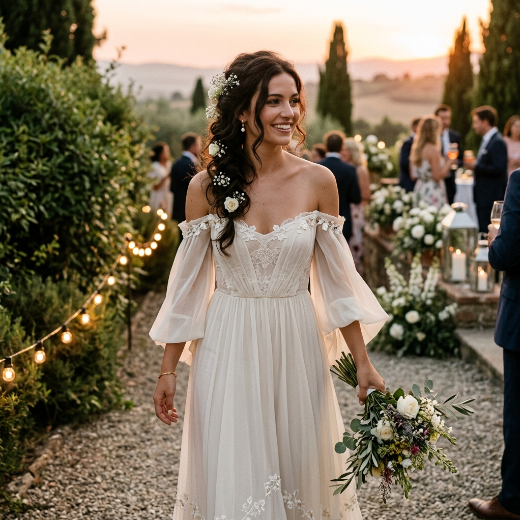 Off-shoulder summer wedding dress