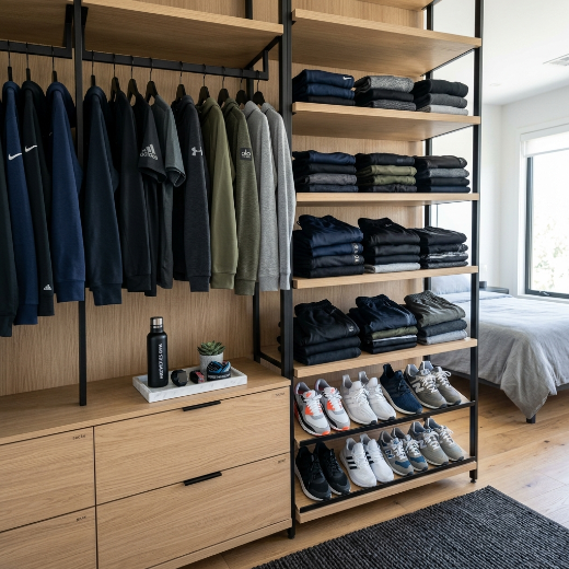 Organized gym wardrobe for boys