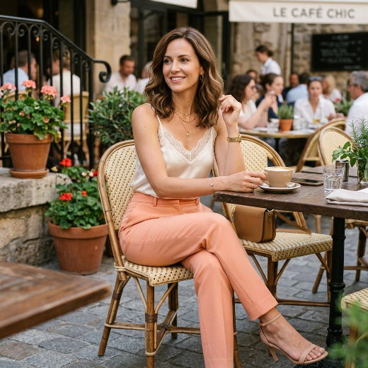 Peach trousers ivory cami