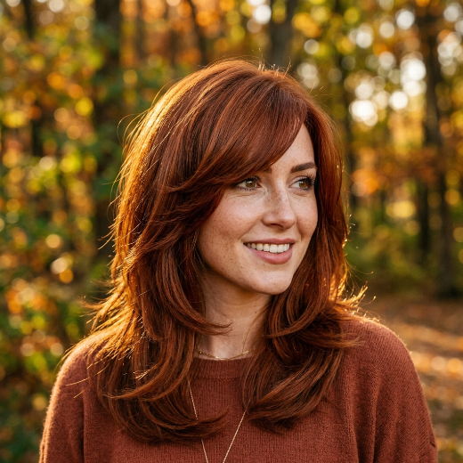 Rich auburn layered hairstyle