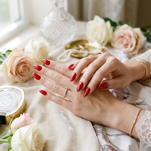 Ruby red almond nails