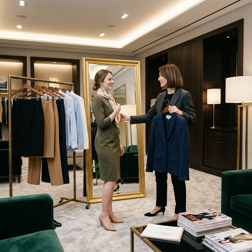 Stylist helping woman