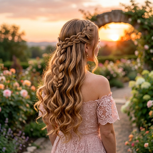 Waterfall braid with curls