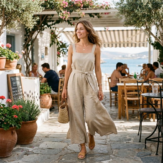 Woman wearing linen jumpsuit