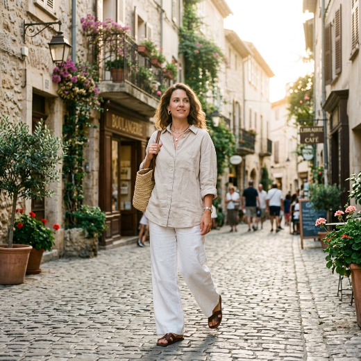 beige linen outfit