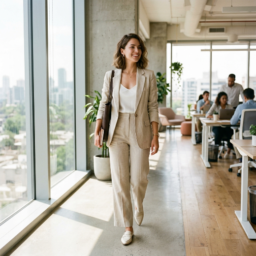 beige linen suit