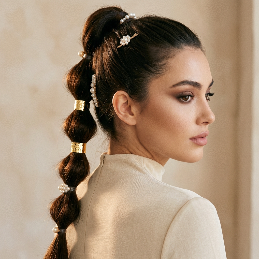 bubble braid with gold cuffs