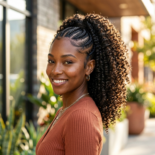curly braided ponytail