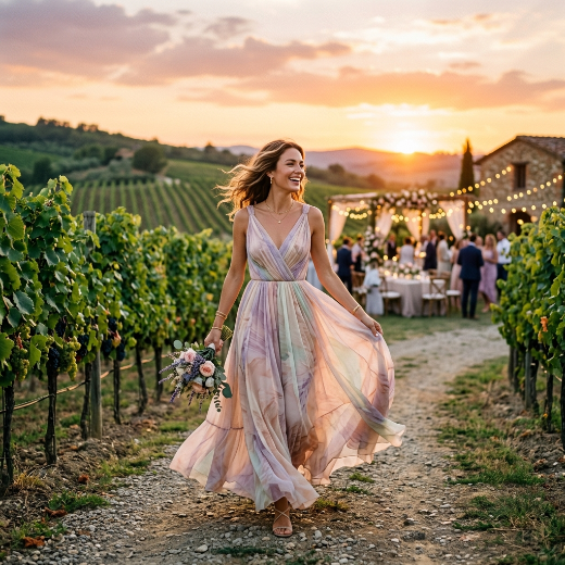 pastel maxi dress at vineyard