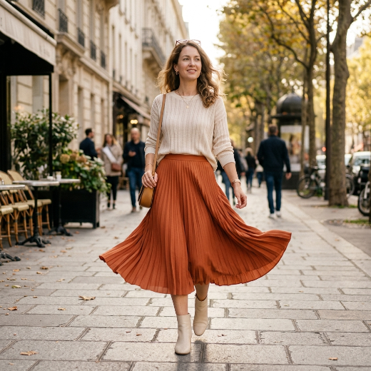 pleated midi skirt