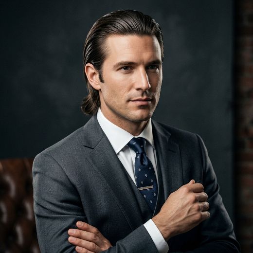 slicked-back hair