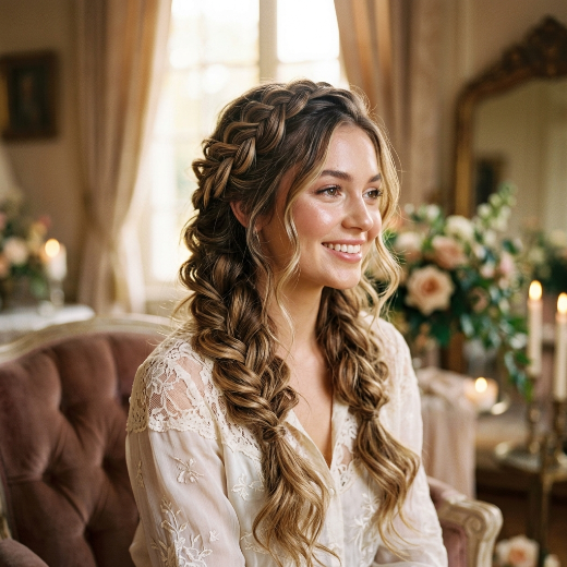 soft wavy braided hairstyle