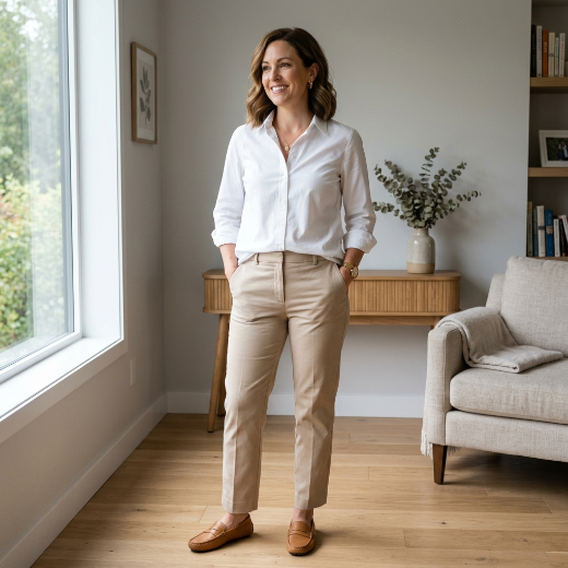 white button-down shirt