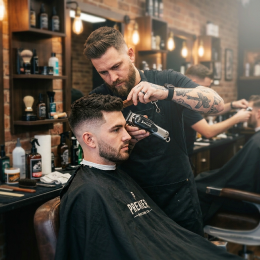 Barber performing fade haircut