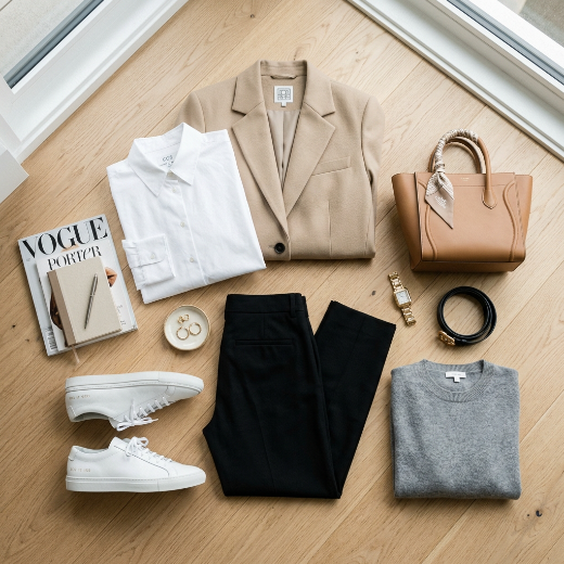 Capsule wardrobe flat lay