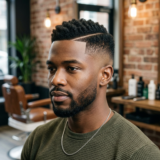 Hard part hairstyle with fade line
