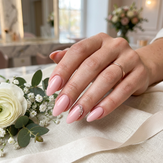 Soft pink almond-shaped