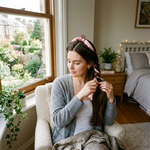 Woman creating overnight curls