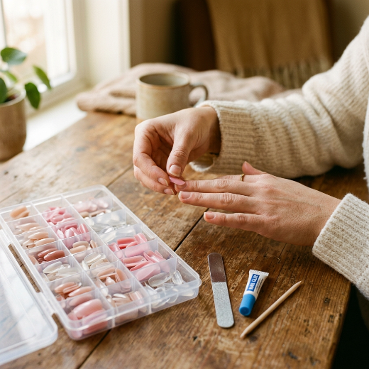 Woman selecting press-on nails